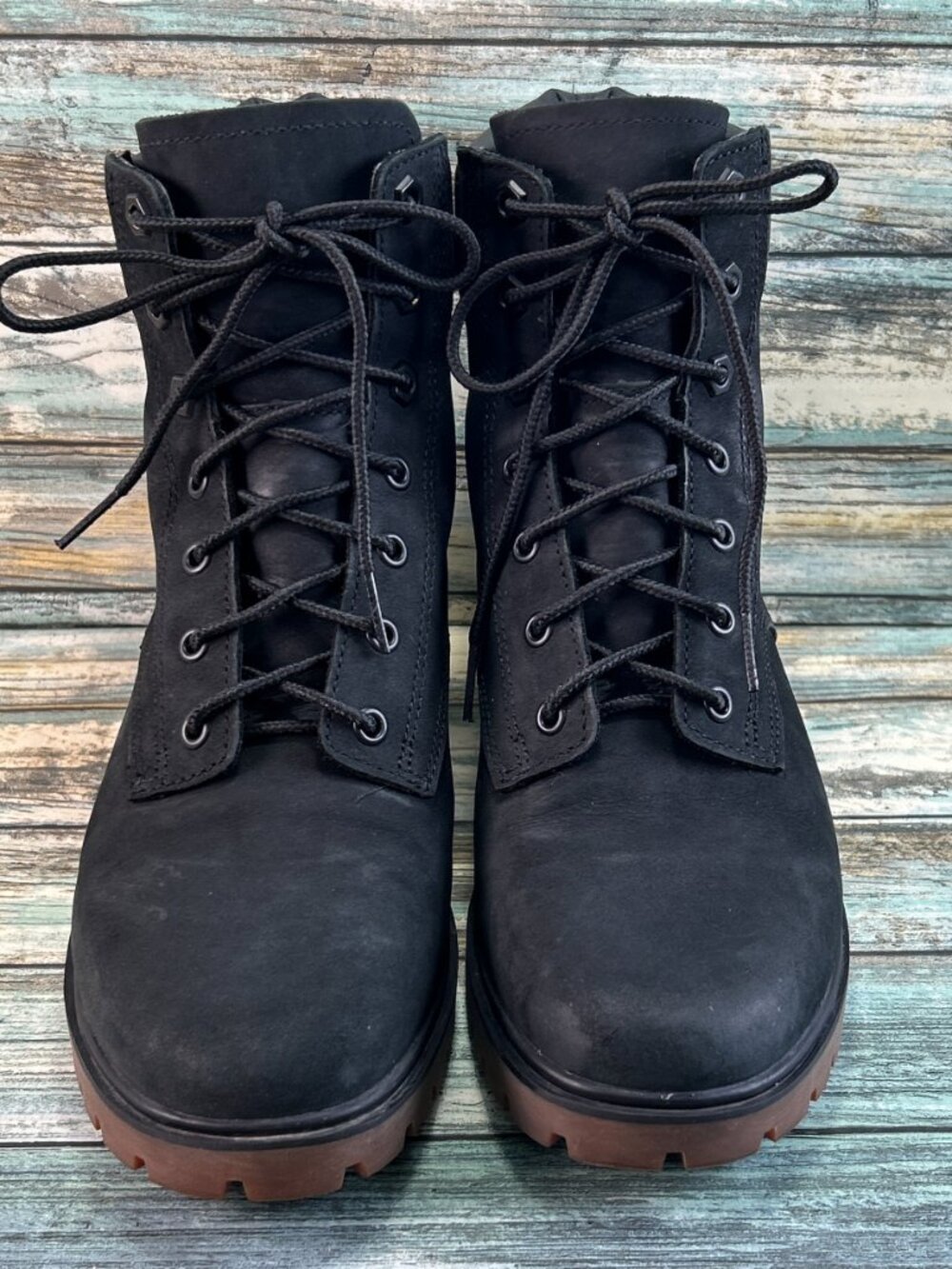 TIMBERLAND Combat Boots Size 6M Ankle Military Moto Lace Up Black Nubuck Leather